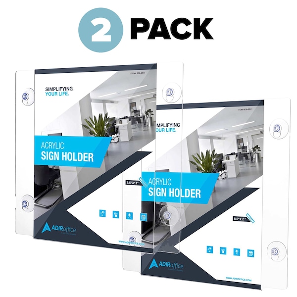 Adiroffice 5''x 8'' Acrylic Window Sign Holder with Suction Cups, PK2s of 2 ADI639-8555-WSH-2-2pk - main